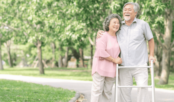 Couple walking in Spring