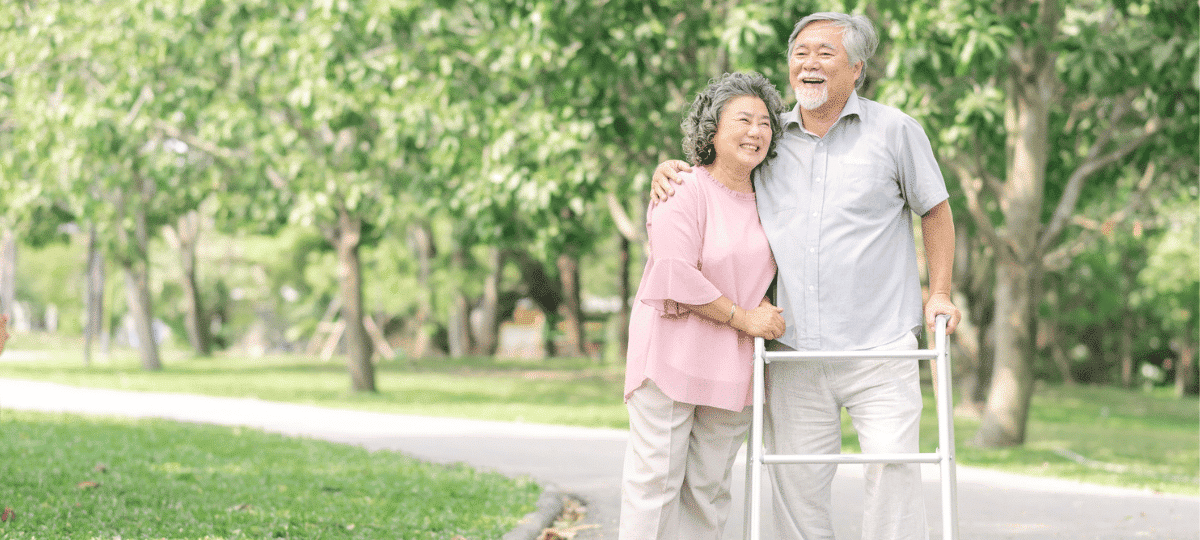 Couple walking in Spring