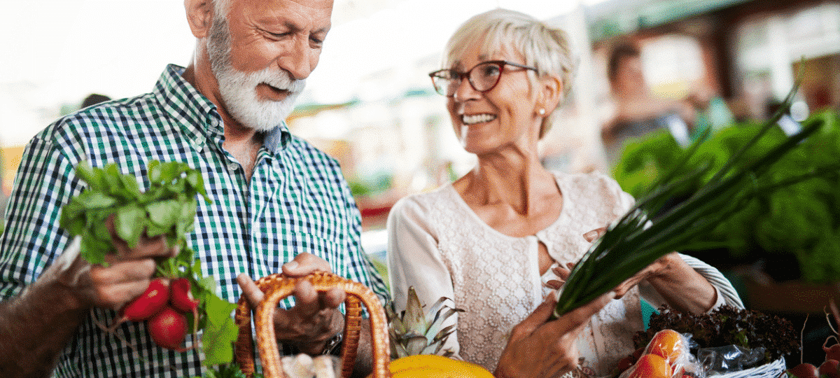 Man and women buying health food