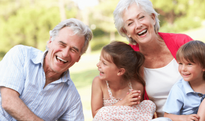 Grandparents and grandchildren on a picnic