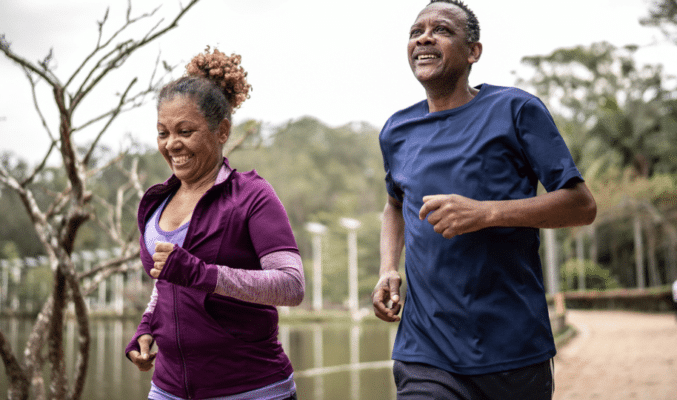 Older couple running